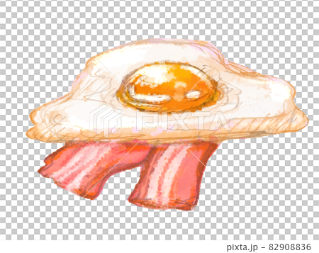 美味しそうなベーコンエッグの水彩画風手描きイラストのイラスト素材 9086