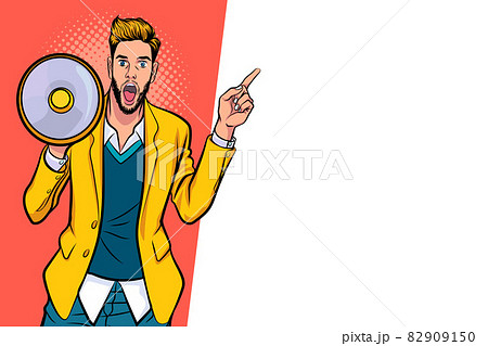 Surprised Man And Megaphone With Empty Spaceのイラスト素材