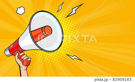 hand holding a megaphone. Pop art retro 82909165