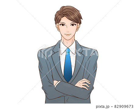 腕を組むスーツ姿のサラリーマン男性のイラスト素材