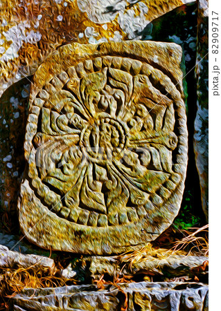 Mandala carved in an old stone in Nepal Mandala carved in an old stone in Nepal 82909717