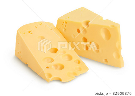 piece of cheese isolated on white background with clipping path and full depth of field 82909876