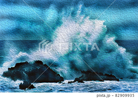 Waves breaking on rocks in the Chilean coastline Waves breaking on rocks in the Chilean coastline 82909935