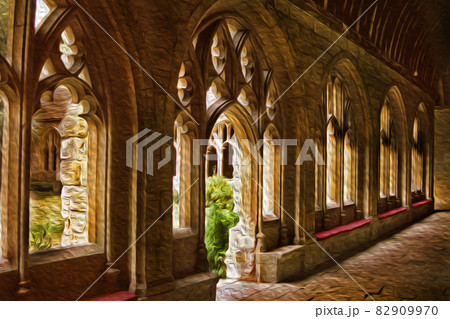 Cloister in gothic style in an english building Cloister in gothic style in an english building 82909970