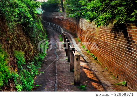 Alley with brick wall and handrail in Oxford Alley with brick wall and handrail in Oxford 82909971