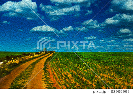 Dirt trail going through flat landscape in Spain 82909995
