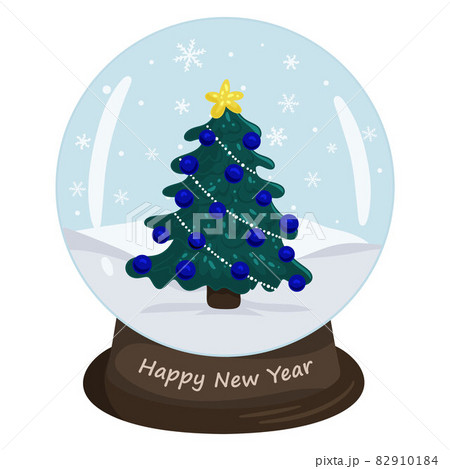 Christmas crystal ball with winter landscape and Christmas tree. Vector illustration isolated white background in cartoon style. Christmas crystal ball with winter landscape and Christmas tree. Vector illustration isolated white background in cartoon style. 82910184