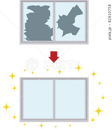 割れた窓と修理された窓のイラスト　ベクター 82910758