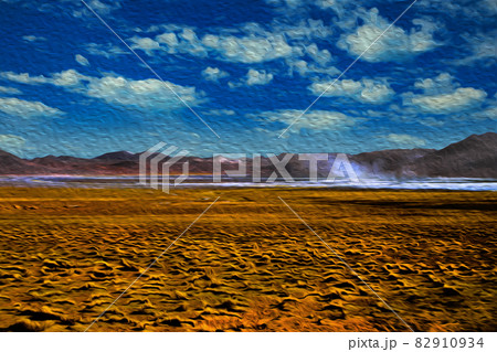 Desert with peaks and lake on the Bolivian Andes Desert with peaks and lake on the Bolivian Andes 82910934