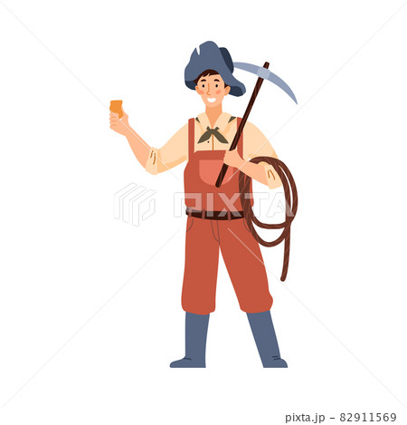 American gold rush period digger or miner, flat vector illustration isolated. 82911569