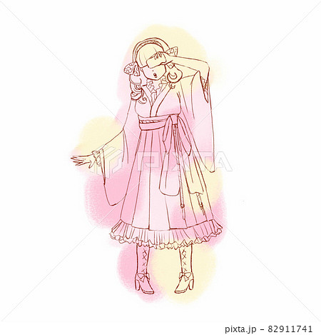 袴を着た若い女性のイラストのイラスト素材 袴を着た若い女性のイラストのイラスト素材