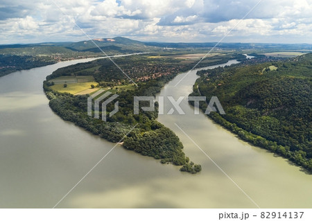 River Danube Bend Szentendre Island tip aerial view River Danube Bend Szentendre Island tip aerial view 82914137
