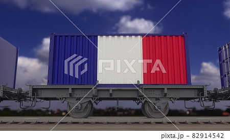 Train and containers with the flag of France. Railway transportation. 3d rendering 82914542