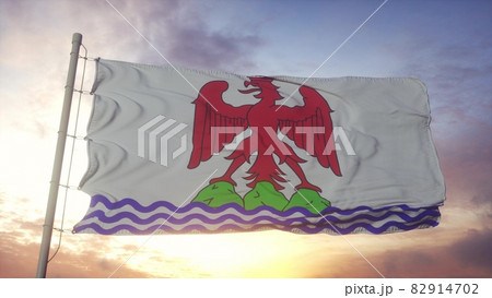 Nice County flag, France, waving in the wind, sky and sun background. 3d rendering Nice County flag, France, waving in the wind, sky and sun background. 3d rendering 82914702