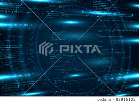 Cloud network, information storage or coding vector background. Computer science, virtual reality and software development backdrop with app, program and binary code lines, neon blue light flares 82916105