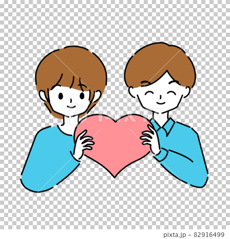 ハートを持っている男性二人の上半身のイラストのイラスト素材