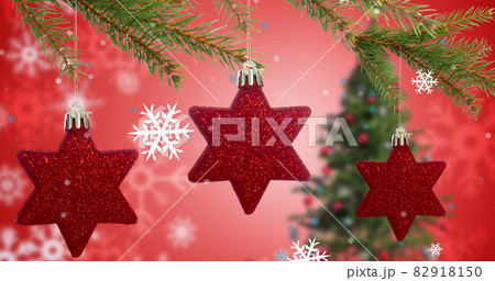 Image of fir tre branches and decoration over christmas tree 82918150