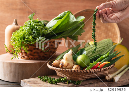 Fresh Organic Southeast Asian Vegetables from local farmer market, Thailand Fresh Organic Southeast Asian Vegetables from local farmer market, Thailand 82919926