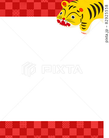 トラと赤い市松模様のフレーム素材 82925558
