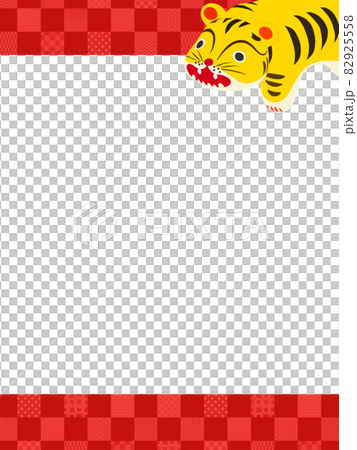 トラと赤い市松模様のフレーム素材 82925558