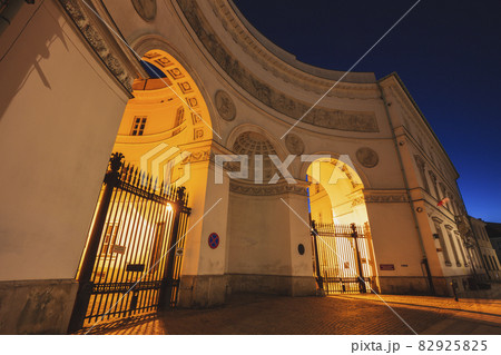 Poland, Masovia, Warsaw, Illuminated historical buildings at night Poland, Masovia, Warsaw, Illuminated historical buildings at night 82925825