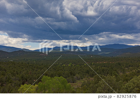 Usa, New Mexico, Pecos, Pecos National Historic Park, Landscape with Sangre de Cristo Mountains and clouds Usa, New Mexico, Pecos, Pecos National Historic Park, Landscape with Sangre de Cristo Mountains and clouds 82925876