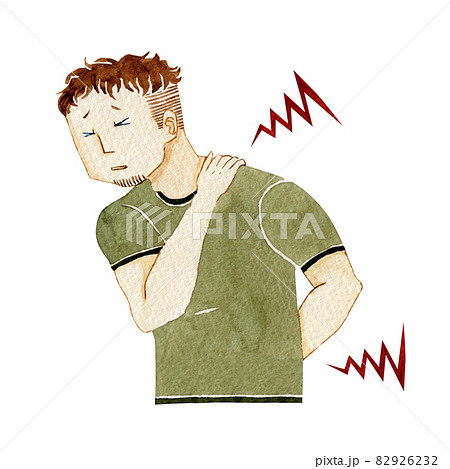 人物 男性　腰痛 肩こり 体調不良　水彩 イラスト 82926232