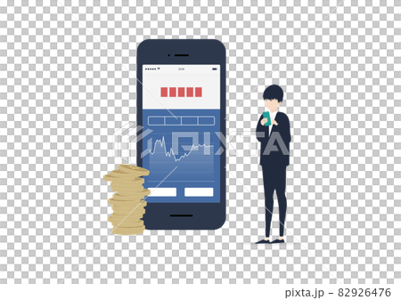 スマホで投資する日本人男性のイラスト素材 82926476