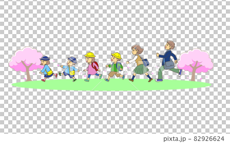 Walking children and cherry blossoms Walking children and cherry blossoms 82926624