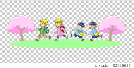 Walking children and cherry blossoms Walking children and cherry blossoms 82926625