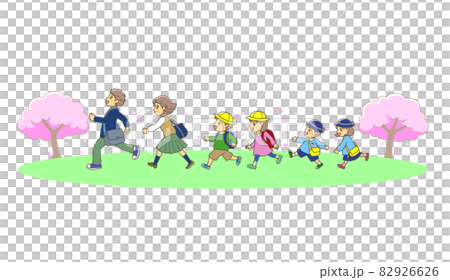 Walking children and cherry blossoms Walking children and cherry blossoms 82926626