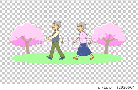 散步的老夫妻和櫻花 82926664