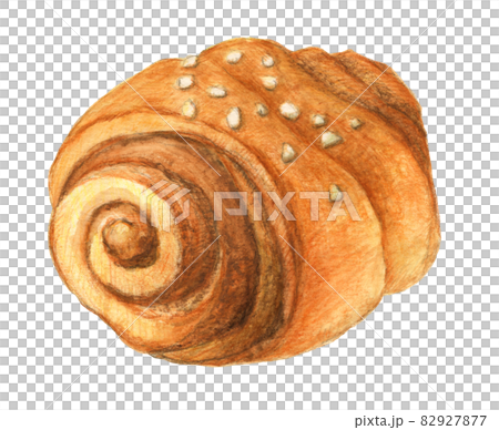 Scandinavian type cinnamon roll watercolor pencil illustration 82927877