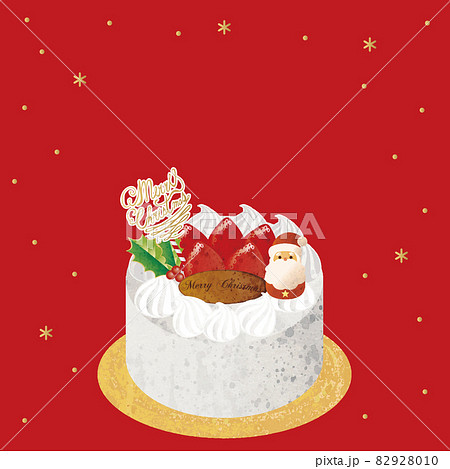 クリスマスケーキ　クリスマス　ケーキ　サンタ　水彩　フレーム　コピースペース　背景　イラスト素材　赤 82928010