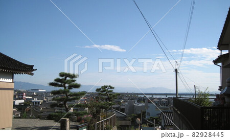 松浜山の上から阿賀野川ござれや橋の眺め 82928445