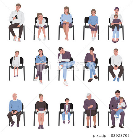 Adults and children sitting on chairs. Vector set Adults and children sitting on chairs. Vector set 82928705
