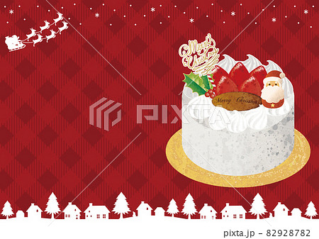 フレーム　クリスマスケーキ　クリスマス　サンタクロース　街並み　水彩　背景　コピースペース　イラスト 82928782