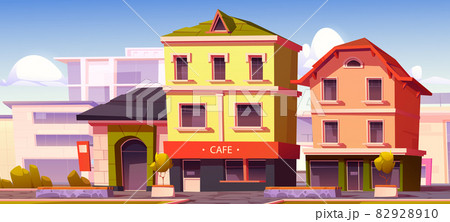 European city street with cafe and shop buildings European city street with cafe and shop buildings 82928910