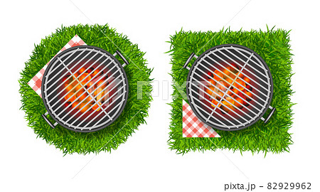 Realistic Detailed 3d Bbq or Barbecue Grill Set on Vibrant Green Grass. Vector Realistic Detailed 3d Bbq or Barbecue Grill Set on Vibrant Green Grass. Vector 82929962