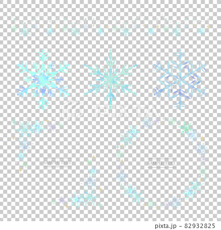 雪の結晶 素材セット 水色（水彩風ベクター） 82932825