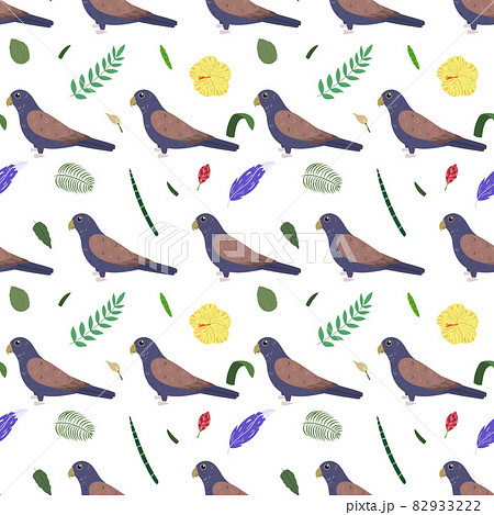 Seamless pattern with bronze wings parrots, tropical leaves and flowers. Cute baby print for fabric and textile. 82933222