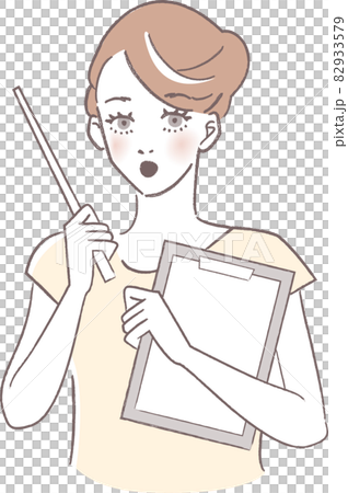 一個女人拿著指針和文件並解釋要點的插圖 82933579