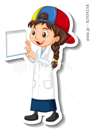 Scientist girl cartoon character sticker 82934238