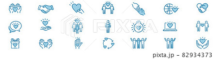 Charity trust, care, solidarity set line icon coll 82934373