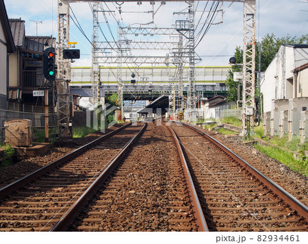 京阪電車 出町柳方面 藤森駅と名神高速道路の高架 京阪電車 出町柳方面 藤森駅と名神高速道路の高架 82934461