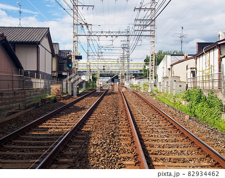 京阪電車 出町柳方面 藤森駅と名神高速道路の高架 京阪電車 出町柳方面 藤森駅と名神高速道路の高架 82934462