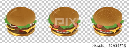 かわいい肉厚ハンバーガーのイラストセットのイラスト素材