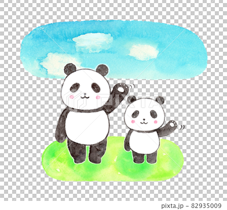 Parent and child of panda waving (blue sky in the background) Parent and child of panda waving (blue sky in the background) 82935009