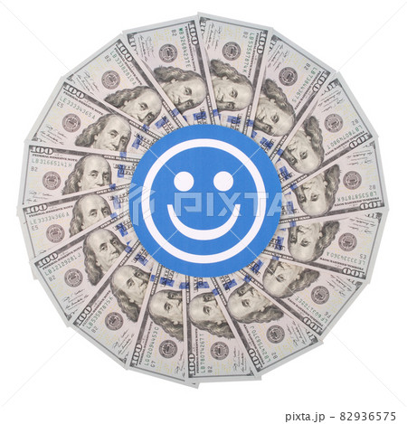 Smile faces on mandala kaleidoscope from money. 82936575