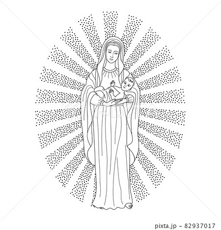 Virgin Mary Holding Baby Jesusのイラスト素材
